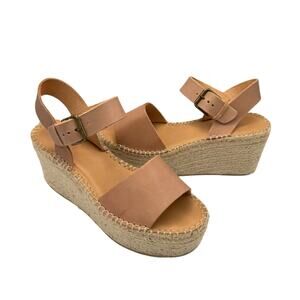Soludos Minorca Neutral Leather Buckle Ankle Strappy Espadrille Platform Sandals